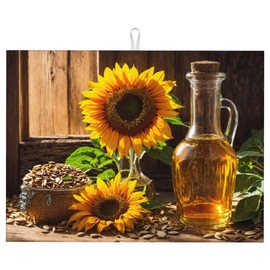 Large Dish Drying Mat for Kitchen Counter,18"X24" Sunflowers with Oil Bottle Absorbent Reversible Microfiber Dish Drying Mat Dish Drainer Mat,Dishes Mat Drying Pad for Kitchen Countertop Coffee Bar