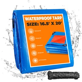 EMEKIAN 16.5' X 20' Blue Heavy Duty Waterproof Tarp, UV Resistant All Weather Tarps with Rustproof Grommets, Outdoor Protective Tarpaulin Cover for Outdoor Camping, Deck, Roof, Pool, Tent, Boat, RV