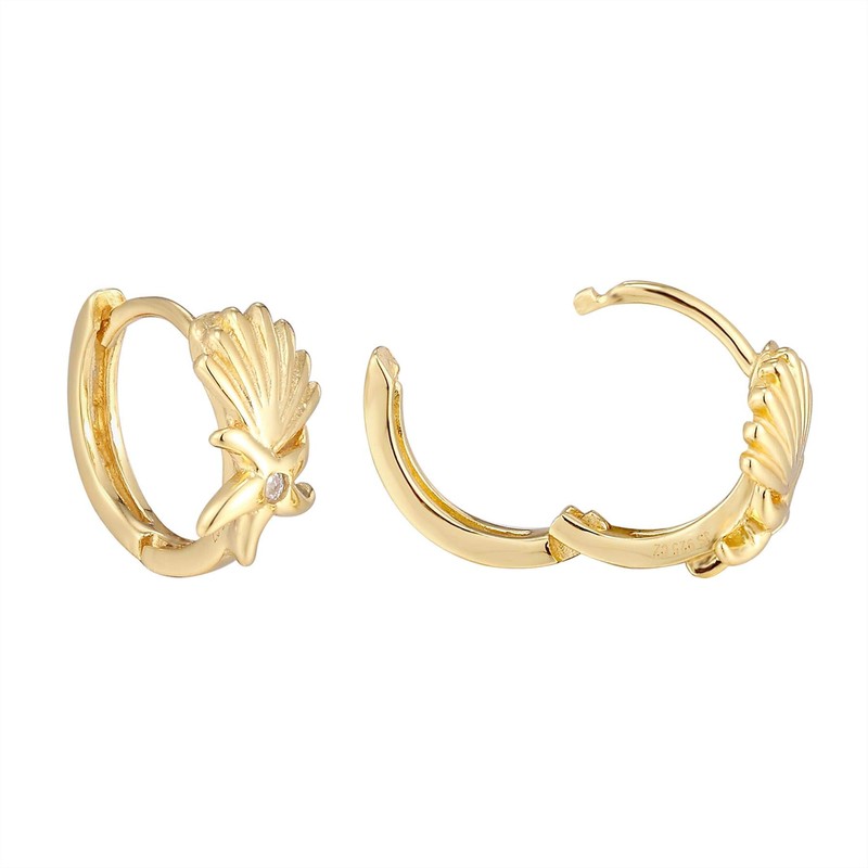 Seashell Starfish CZ Huggie Earrings