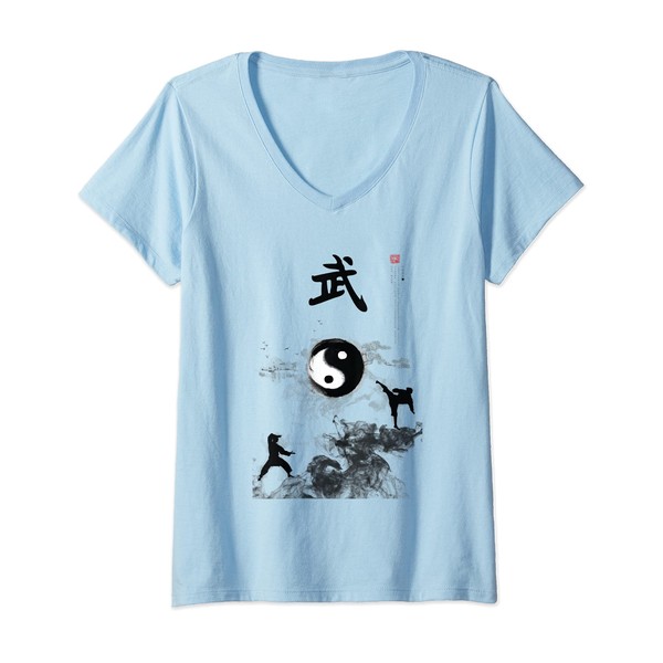 Femme Chinois, kung fu, Tai Chi montagne hommes femmes cadeau T-Shirt avec Col en V