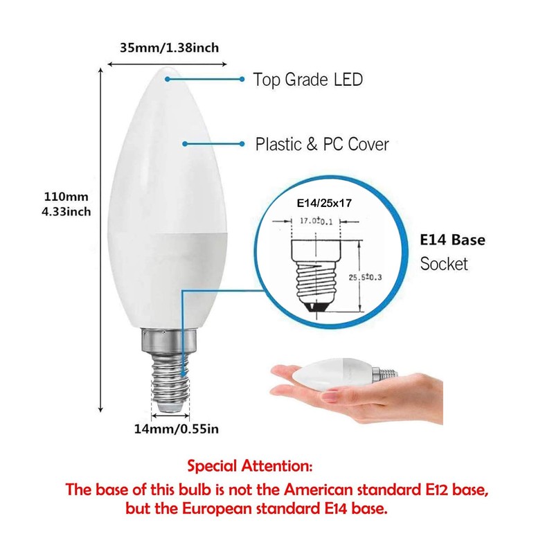 CTKcom LED Candelabra Light Bulbs E14 7W, Equivalent 60 Watt