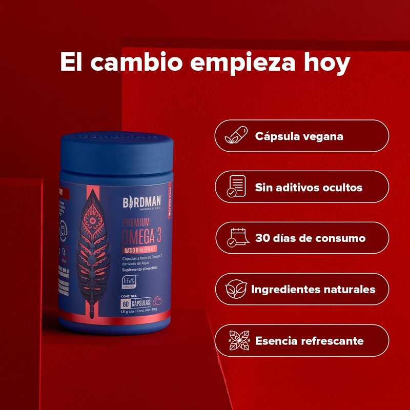 Birdman Premium Omega 3 a base de Algas (Ratio DHA:EPA