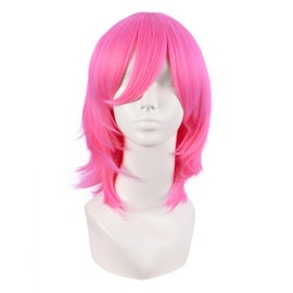 MapofBeauty 14 Inch/35 cm Short Cosplay Wolf Tail Synthetic Side Bangs Party Wig (Neon Pink)