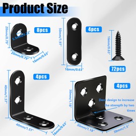 mxuteuk 96PCS L Brackets for Shelves & Flat Plate Straight Bracket,Black Stainless Steel Shelf Brackets,L Shape Heavy Duty Metal Corner Brace for Wood Furniture Cabinet Chair (0.78,1.2,1.57,1.97inch)