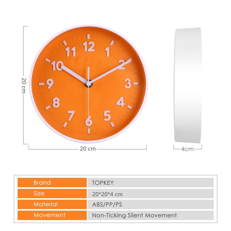 Topkey 8” Round Silent Wall clock Easy Read Big Numbers