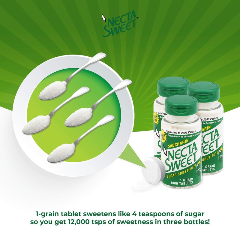 Necta Sweet 1-Grain Saccharin Tablets - Zero-Calorie Sugar Substitutes (3-Pack