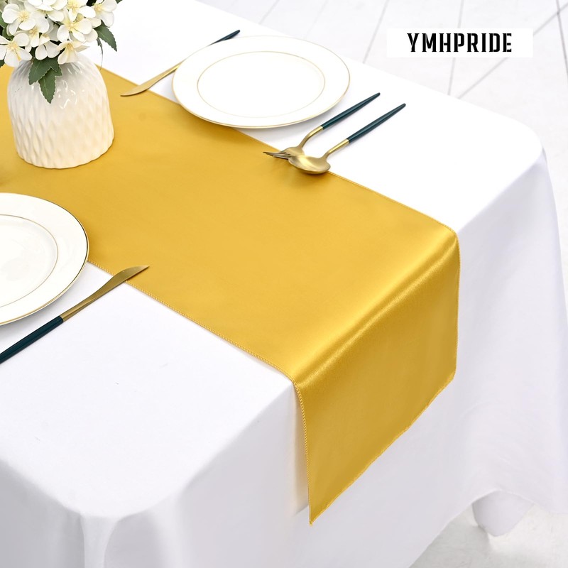 YMHPRIDE Pack of 10 Gold Table Runners, Satin Table Runner,
