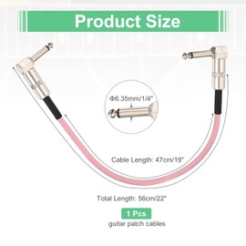 MECCANIXITY 1 Pcs Guitar Patch Cables 22 Inch Pedal Board Cord 1/4 Inch Metal Double Elbow TS Right Angle Guitar Patch Effect Cable Cord for Instrument Effect Pedal Mixing Console, Pink
