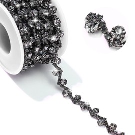 Towenm 3 Yards Rhinestone Trim Chain Black Rhinestone Applique for Wedding Dress Belts Garters Headpieces Decoration, Sewing Diamond Fringe Ribbon Trim for Craft Bridal Costume