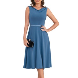 Dressystar Women's Party Dresses Club Cocktail Formal Casual Dress Sleeveless Elegant Cowl Neck A-Line Midi Dress Grey Blue XL