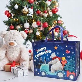 DOJoykey Extra Large Christmas Tote Bags, 1pcs Gift Bags for Christmas with Handle Non-woven Fabric Christmas Treat Bags Reusable Grocery Bags Shopping Bags for Christmas Party, 20 x 16 x 7 inch