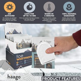 HAAGO 20 Pairs (40 Pieces) Premium Foot Warmers Toe Warmers - 100% Natural Oxidation, Air Activated - Up to 10 Hours of Heat