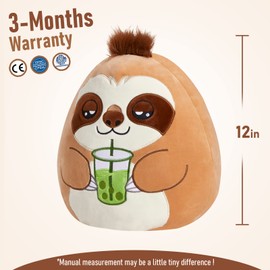CozyWorld 12" Sloth Stuffed Animal Plush Pillow, Soft Plush Toys with Boba Tea, Collect Gift for Adult, Kids, Boys, Girls
