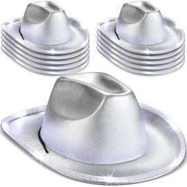 Kigeli Cowboy Hat, 10 Pcs Lights LED Cowboy Hat for Western Role Play, One Size Fits Most Adults and Kids, Silver, Metallic