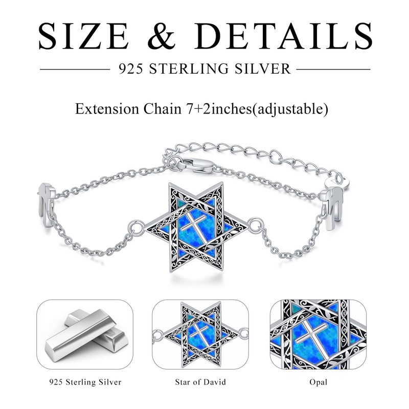 TRISHULA Star of David Cross Bracelet Sterling Silver Opal Adjustable