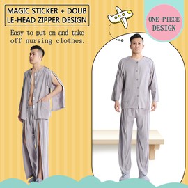 Siomlana Bedridden Patient Clothing,Disability Clothing with Slider Zippers on Both Sides,Patient Clothes,Suitable for Paralyzed Elderly,Post Surgery Dialysis,Fracture Patients(Men,Gray,XL)