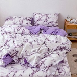Double Duvet Cover 200×200cm - Purple Marble Veining Soft Double Bedding Sets Duvet Cover Set with 2 Matching Pillowcases