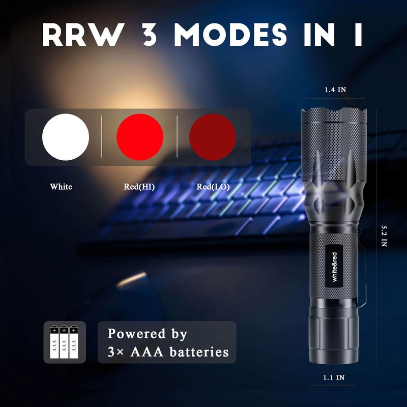 METII Upgraded Red Flashlight, Bright White &High/Low Power Red Light