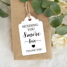 Sending You S'More Love Wedding Favor Gift Tags, Smore Love Tags for Wedding, Bridal Shower, Baby Shower, Thank You Tags with String, 50 Pack