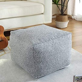 Unstuffed Square Pouf Ottoman Cover for Living Room, Cotton Linen Poof Pouffe Storage Bean Bag Poufs Ottomans Stool Footrest Extra Floor Cushion Seat (17"x17"x13" Grey)