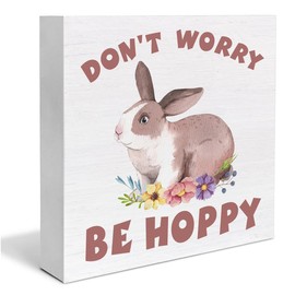 Easter Decor Rustic Easter Bunny Wooden Sign Easter Desk Decorations Home Living Room Shelf Decor 5 x 5 Inches