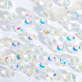 Femnow 50 Stück Glasperlen Zum Auffädeln, 8 mm Runde Facettierte Glasperlen mit Auffädeln, Bunte AB Farbe Facettierte Perlen, Glasperlen für Armbänder, DIY Schmuckherstellung Armbänder Halskette