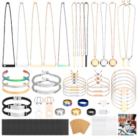 Csyidio 105 PCS Laser Engraving Materials, Jewelry Making Engraving Accessories for All Laser Engravers with Instructions, 45 PCS Stainless Steel Necklace, Pendant, Bracelet, Ring for Laser Crafting