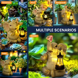 GIGALUMI Solar Garden Statues Elephant with Lantern for Women, Mom, Grandma. Elephant Figurine Decor Housewarming and Birthday Gifts Outdoor Statue Decor for Yard, Patio, Balcony, Lawn, Pond