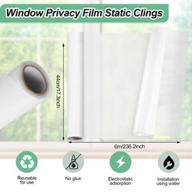 vivinin Frosted Glass Window Film,17.3x236.2 Inches Privacy Film Anti Uv, Frosted Window Privacy Film Non Adhesive, Window Film Privacy for Bathroom Home and Office