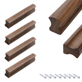 Tsnamay 4Pcs Drawer 5.12"/130mm Solid Pulls Walnut Kitchen Wardrobe Cabinet Hardware Pull Handle with Screws(Hole Distance 3.78"/96mm)