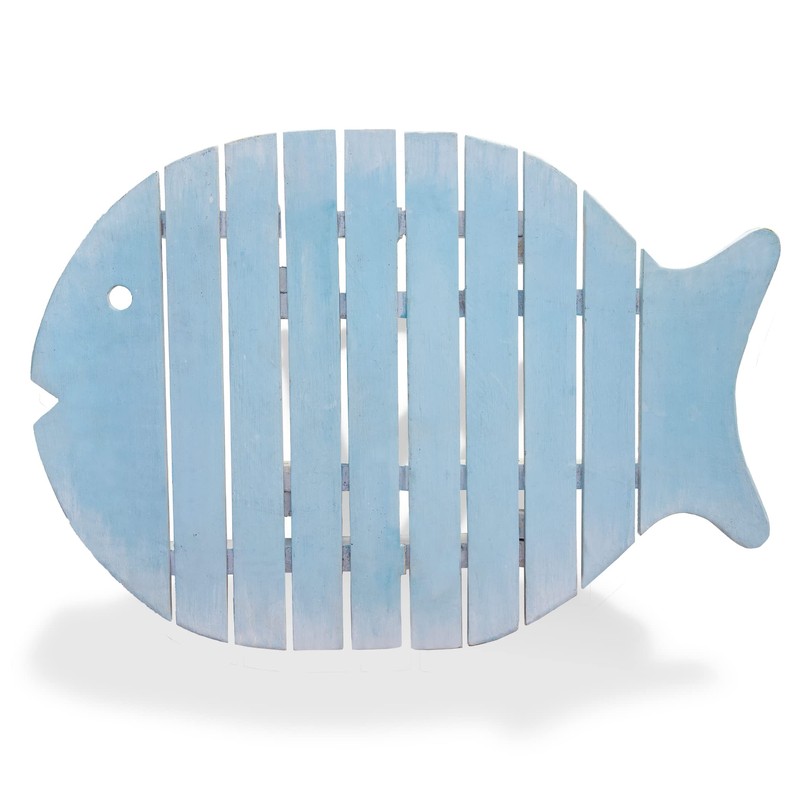 Beachy Folding Table - Fish Light Blue 19 x 20