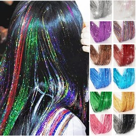 BARSDAR Hair Tinsel Color Extensions Straight Hair Ornaments Glitter Hair Extensions Colorful Shining Wigs Tinsel Extensions Stylish Halloween Festival Cosplay Party Stage Set of 4 Clip Type