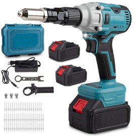 Sumumtor 21V Cordless Rivet Gun,Electric Rivet Gun with 2 X 4.0 Ah Battery & Charger,Brushless Pop Rivet Gun Tool,Rivet Tool Kit for 1/8",5/32",3/16" Rivets,for Metal,Plastic and Leather