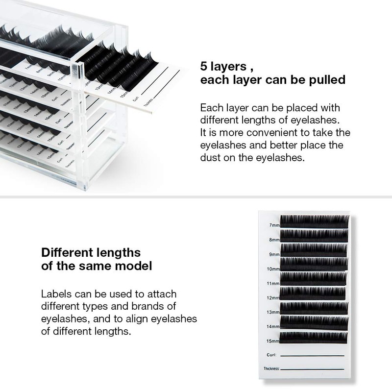 Acrylic 5 Layers clear Eyelash Storage Box, Makeup Display Container,