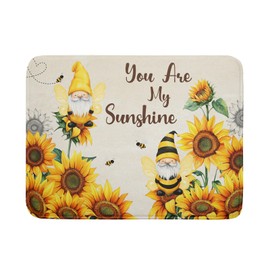 Giwawa Bee Gnomes Dish Drying Mat, Summer Sunflowers Elf Dish Drainer Mats for Kitchen Countertop, Vintage Sunshine Floral Absorbent Reversible Dish Drying Pad Decor, 18x24inches, Large