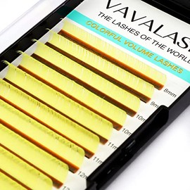 VAVALASH Colored Lash Extensions 0.07mm CC Curl Yellow Individual Volume Lashes Extensions 8-15 Mix Length Color Eyelash Extensions for Salon (Yellow 0.07-CC, 8-15mm)