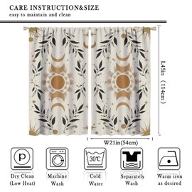 Moon Phase Curtains, Boho Mystic Celestial with Sun Moon Star Window Curtains, Magic Lunar Cycles Drapes for Living Room Bedroom 42x45 Inch