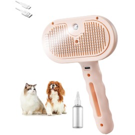 Pet Grooming Steam Brush, Pet Spray Hair Removal Comb, Anti-Static, Rechargeable, Comfortable Grip, for Dogs & Cats, Spray Hair Removal Comb, Steam Brush for Shedding & Grooming, Pink