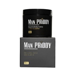 MAN PRIDDY 4 oz Cedar Leather Beard & Body Creme; 2-in-1 cream blend of all natural & organic ingredients designed to moisturize your body, beard and skin beneath while promoting beard growth.