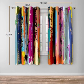Jekeno Abstract Blackout Curtains Colorful Rainbow Design Multicolored Tainte...