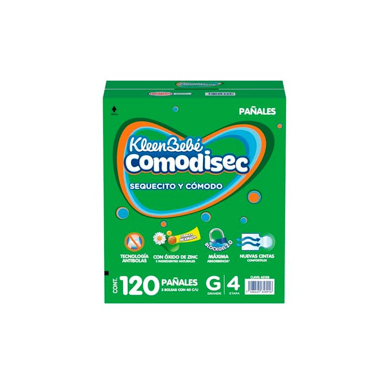 KleenBebé Comodisec, Pañal Para Bebé, Tamaño Grande, Caja Con 120
