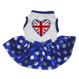 Petitebelle 4th of July UK White Cotton Polka Dot Dog Dress Blue Tutu, l, blue