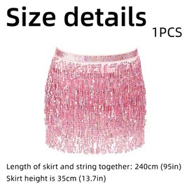 KGDUYC Women's Ballet Skirts, Belly Dance Waist Chain, Indian Dance, Hip Scarf, Bohemian Sequin Tassel Hip Scarf, Performance Costume (Pink)