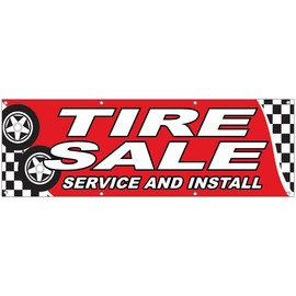 4LessCo 2x6 Feet TIRE SALE SERVICE INSTALL Banner Store Sign Fabric Polyester With Grommets rb