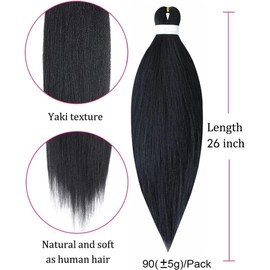 Pre stretched Braiding Hair 26'' Easy Braid 6 Packs Professional Itch Free Synthetic Fiber EZ Braids Yaki Texture Knotless Braiding Hair Extensions (1B)