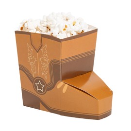 4 3/4" x 4" Brown Cowboy Boot Shaped Popcorn Boxes - 24 Piece