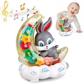 Baby Rabbit Toys, Gear Moon Rabbit Toy with Lights and Music, Early Development Educational Musical Toys for Kids Boys Girls, Birthday Gifts for Babies