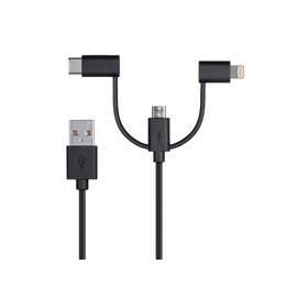 Monoprice 118789 Apple MFi Certified USB to Micro USB + USB Type-C + Lightning Charge And Sync Cable - 3 Feet - Black