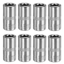 sourcing map 8pcs E-Torx Socket 1/4" Drive E10 External Torx Deep Socket CR-V 6 Point Spline Socket Star Female Bit Socket for Auto Repairs Home Maintenance DIY Hand-Making 1" Length