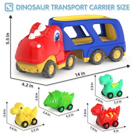 Moritakk Dinosaur Toys for Kids 2-4 Boys,Dinosaur Car Carrier Truck Toy with 4 Pull Back Dino Car，Dinosaur Truck for 2 3 4 5 Year Old Boy Toys,2 3 4 5 Year Old Boy Birthday Gift with Dino Sound.
